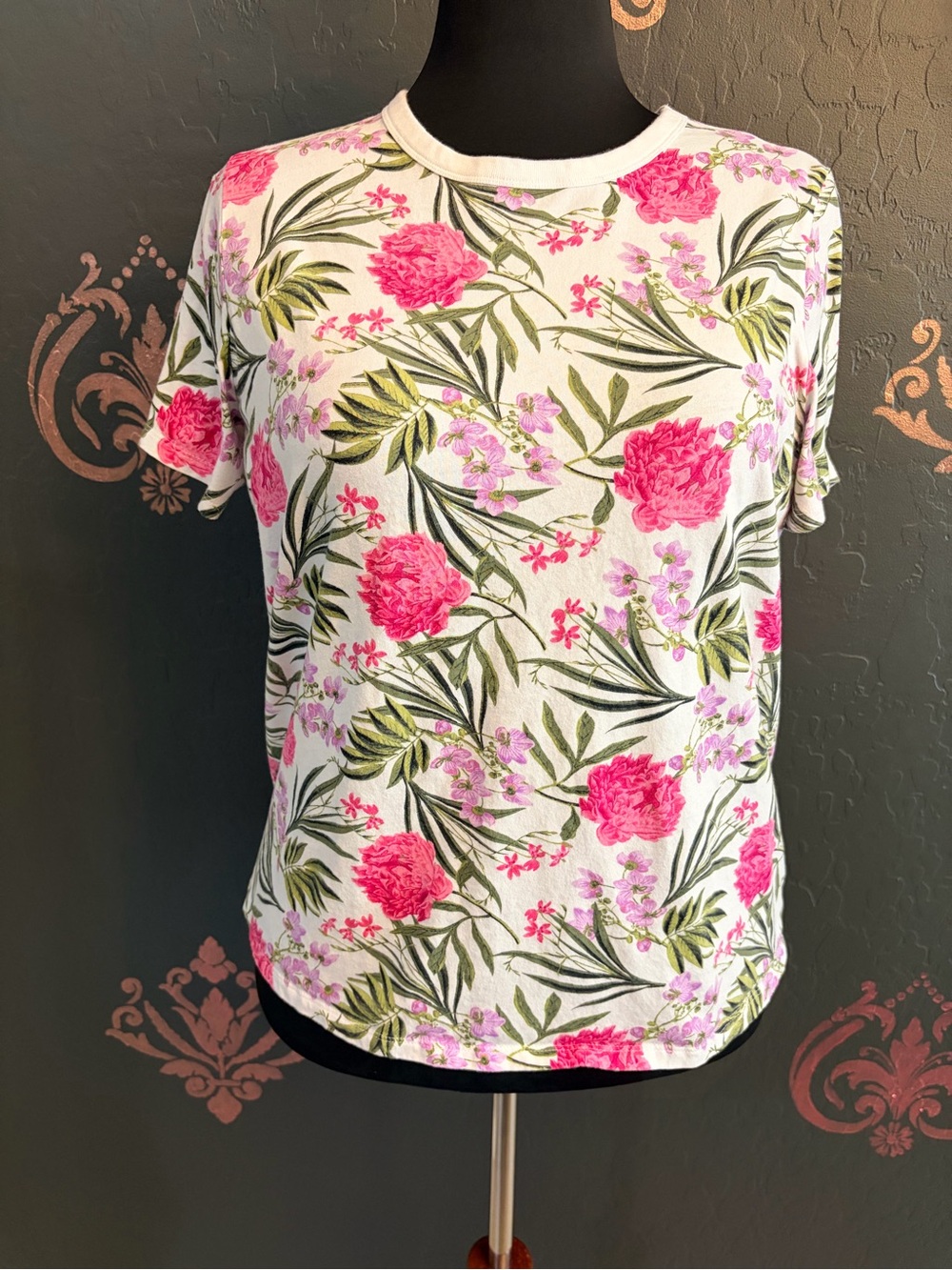 Old Navy Pink Floral Short-Sleeve Tee on White